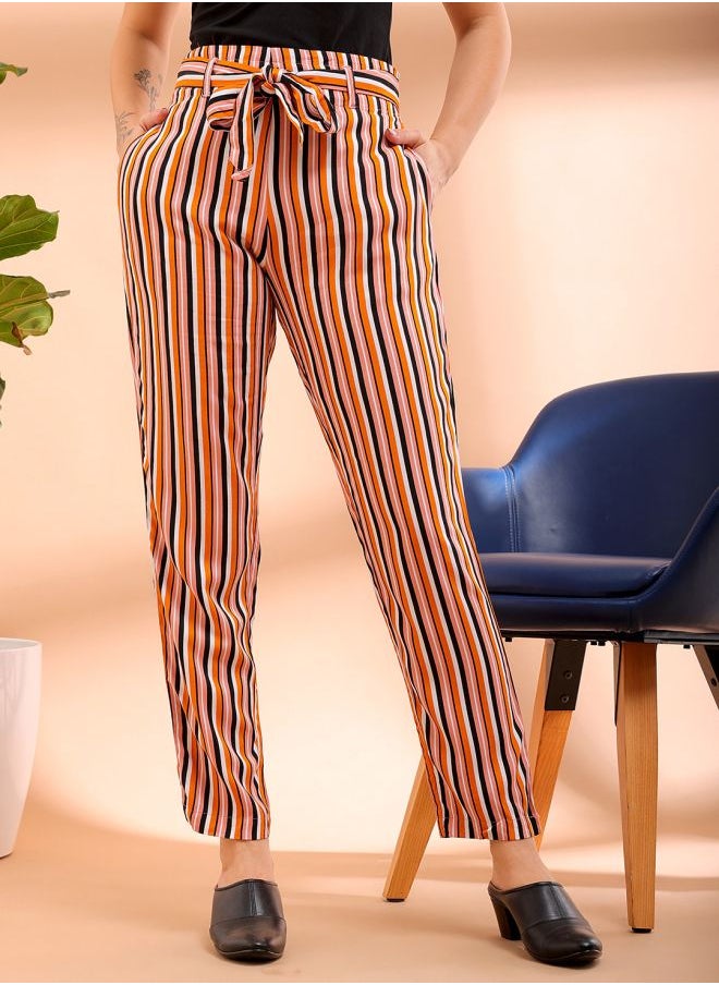 Freehand Women Tapered Striped High-Rise Pants  - Image 1