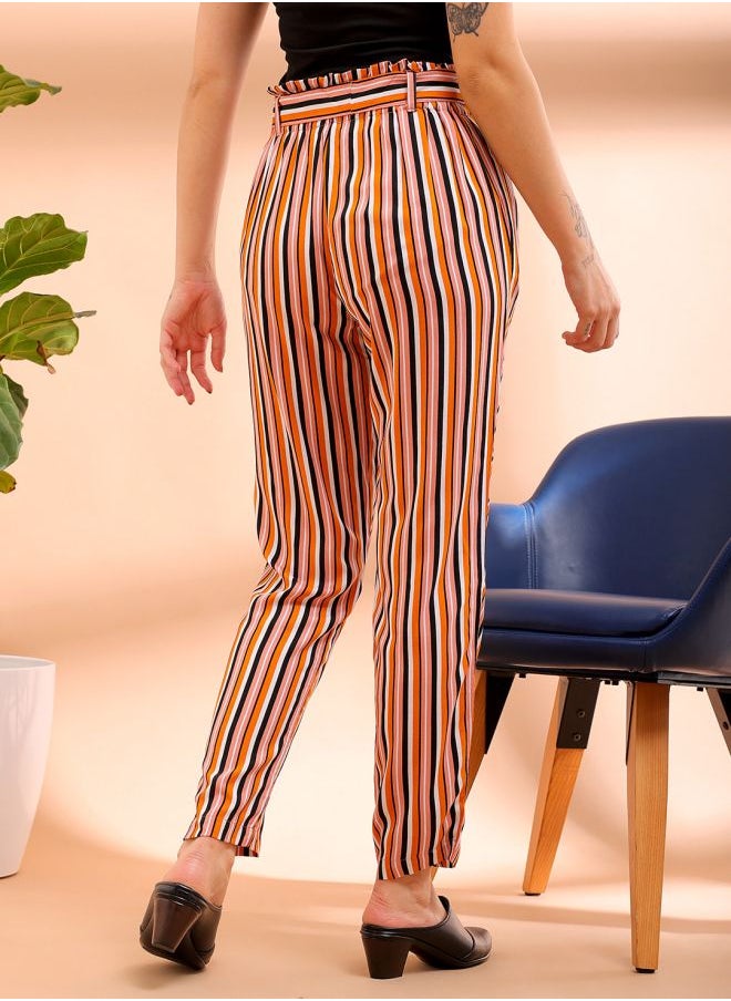 Freehand Women Tapered Striped High-Rise Pants  - Image 2