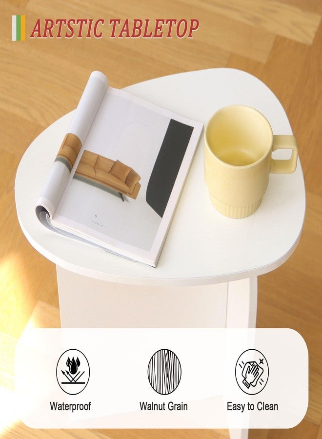 AWASEN White Side Table, Small Triangle End Table Living Room, Modern Accent Table with Unique Tabletop, Mini Bedside Table for Small Spaces, White - Image 5