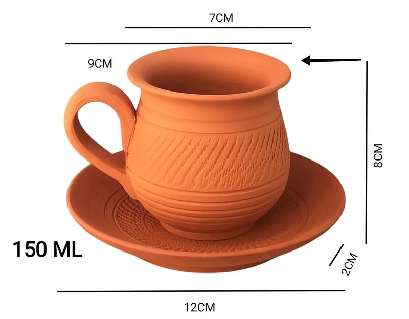 RKD Enterprise Handcrafted Terracotta Clay Tea Cups Set | Eco-Friendly Kulhad for Chai, Coffee & Milk | Indian Earthenware Cup Set with Saucers | Handmade Mud Cups for Home, Café & Gifting (Set of 4) - Image 2