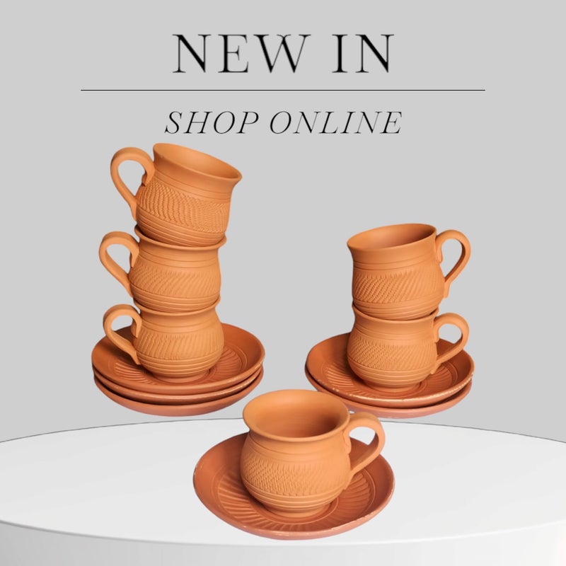 RKD Enterprise Handcrafted Terracotta Clay Tea Cups Set | Eco-Friendly Kulhad for Chai, Coffee & Milk | Indian Earthenware Cup Set with Saucers | Handmade Mud Cups for Home, Café & Gifting (Set of 4) - Image 5