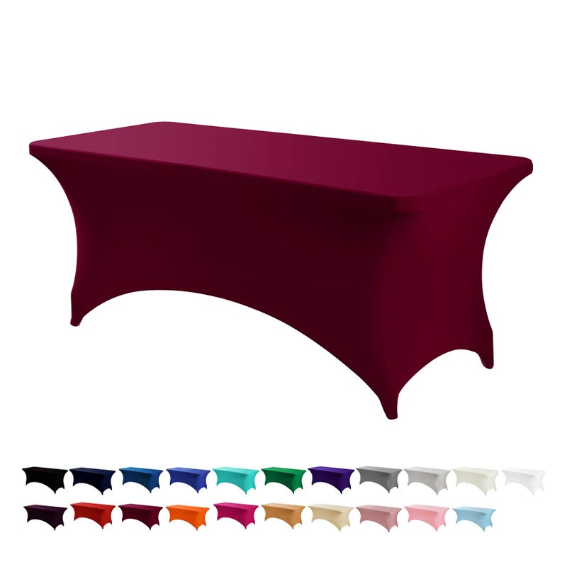 Peomeise 2PCS 6FT Spandex Table Cover Rectangular Stretch Spandex Tablecloth Burgundy6FT