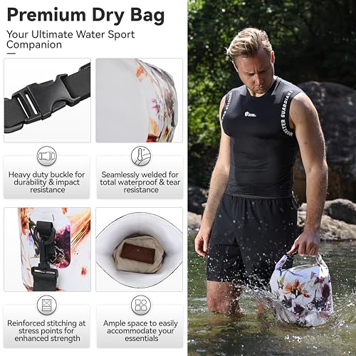 MARCHWAY Floating Waterproof Dry Bag Backpack 5L10L20L30L40L Roll Top Sack Keeps Gear Dry for Kayaking Rafting Boating Swimming Camping Hiking Beach Fishing Flower 20L - Image 3
