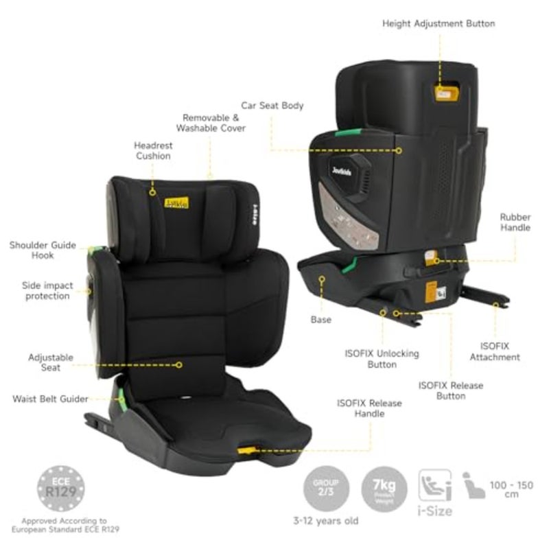 مقعد معزز Rober i-Size مع ISOFIX، مناسب لـ 100-150 سم 3Y-12Y، ارتفاع وعرض قابل للتعديل، مقعد سيارة محمول للأطفال الصغار بحجم الكابينة للسفر، صغير الحجم وقابل للطي، ECE R129، أسود - Image 4