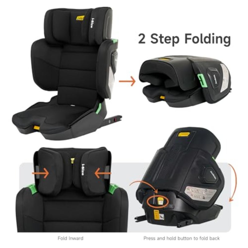 مقعد معزز Rober i-Size مع ISOFIX، مناسب لـ 100-150 سم 3Y-12Y، ارتفاع وعرض قابل للتعديل، مقعد سيارة محمول للأطفال الصغار بحجم الكابينة للسفر، صغير الحجم وقابل للطي، ECE R129، أسود - Image 5