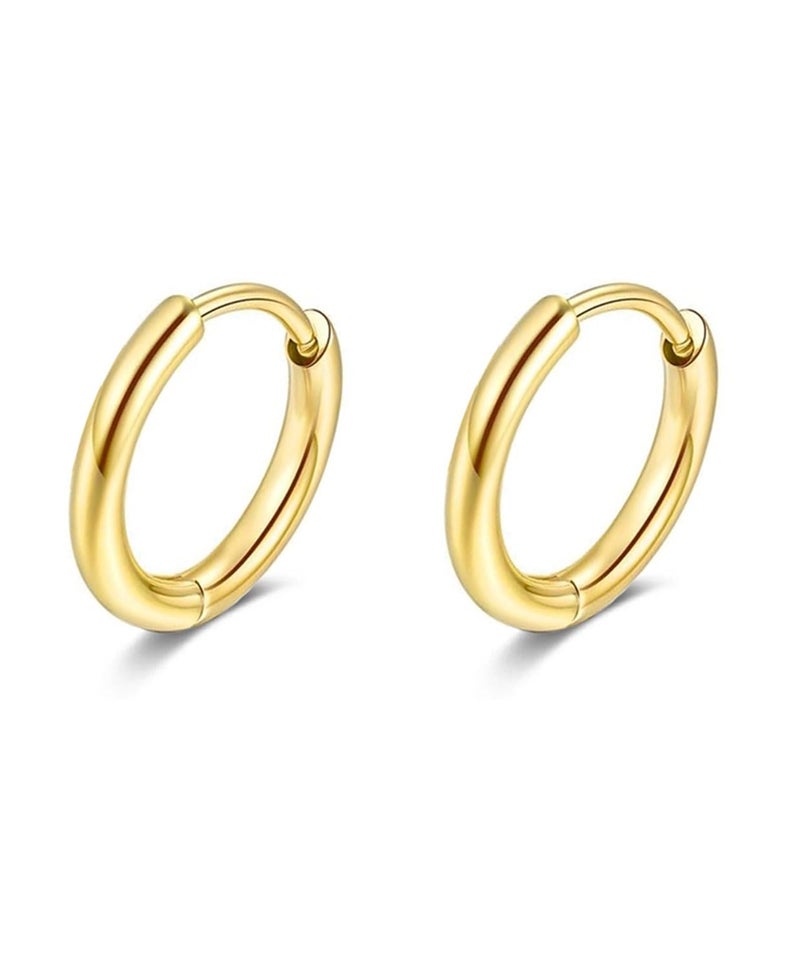 AMASIS 1 Pair 6mm Gold Huggie Hoop Earrings, Slim 14K Gold Plated Stainless Steel Small Hoop for Cartilage & Helix, Hypoallergenic Hinged Sleeper Earrings for Women Men (1.6mm Thin) - Image 1
