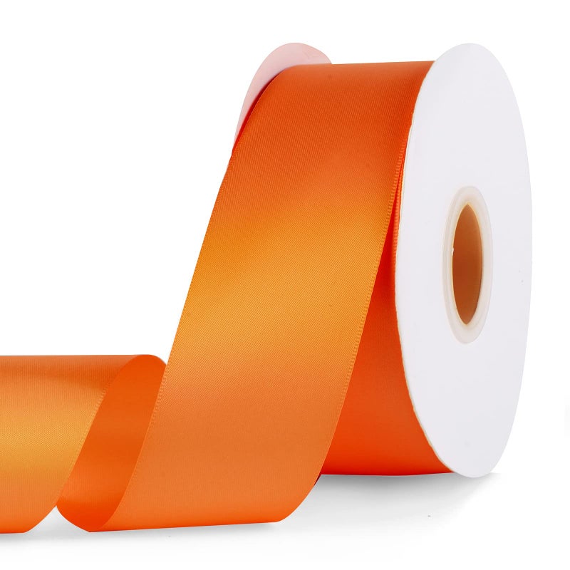 YBLANDEG Satin Ribbon Solid Color Orange 2 inches X 50 YardsDouble Faced Polyester Fabric Ribbon for Gifts Wrapping Wedding Party Hair Crafts Bows DIY Decor Ornaments
