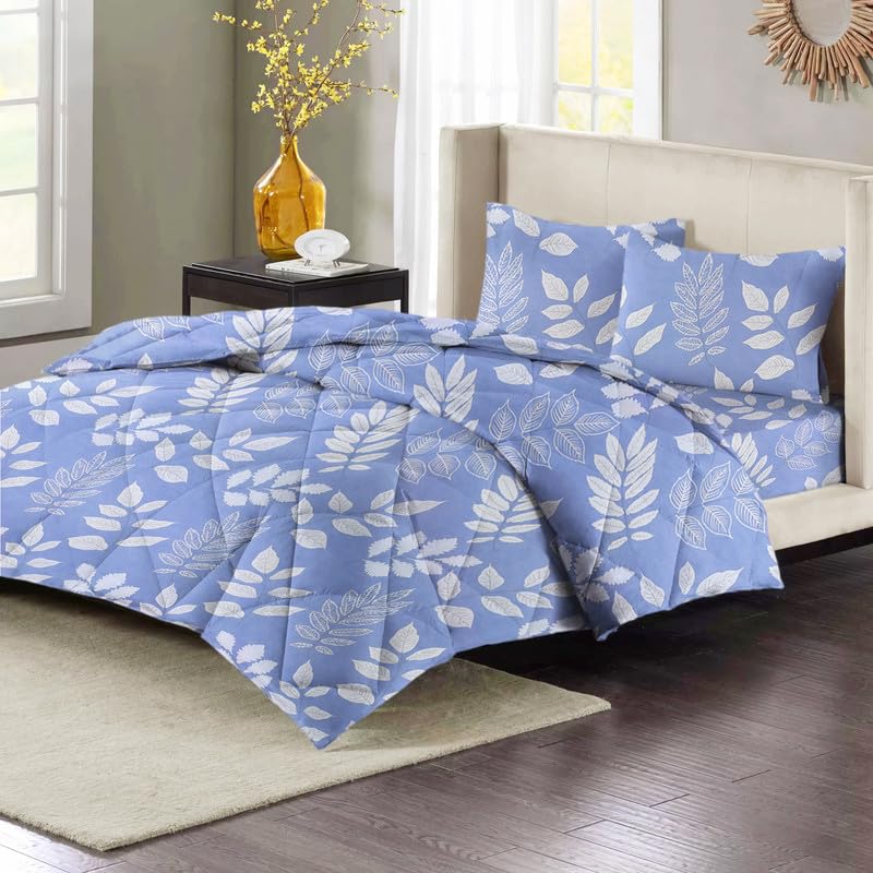VAS COLLECTIONS 220 GSM Reversible Microfiber AC Comforter/Duvets for Mild Winter | All Season Single Size 3 Layered Quilted Blanket for Single Bed (230 cm x 150 cm, Leaf Printed, Bright Grey) - Image 2