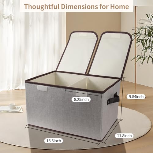 Tcbelosion Foldable Fabric Storage Box with Double-Lid & Dividers, Large Organizer for Home, Closet, Office (Grey, 2 Packs) - Image 2