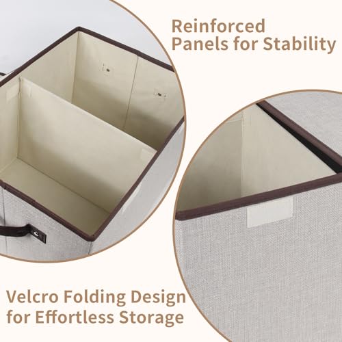 Tcbelosion Foldable Fabric Storage Box with Double-Lid & Dividers, Large Organizer for Home, Closet, Office (Grey, 2 Packs) - Image 3