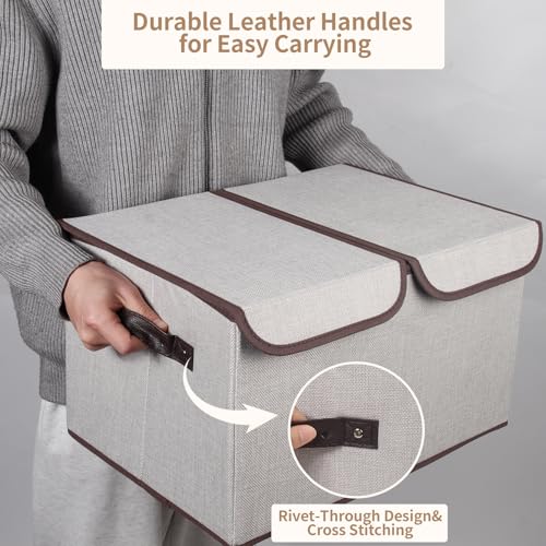 Tcbelosion Foldable Fabric Storage Box with Double-Lid & Dividers, Large Organizer for Home, Closet, Office (Grey, 2 Packs) - Image 4