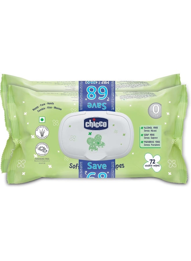 شيكو مناديل مبللة للأطفال للتنظيف الناعم من شيكو عبوة من 2، 72 ورقة في العبوة، أبيض - Image 1