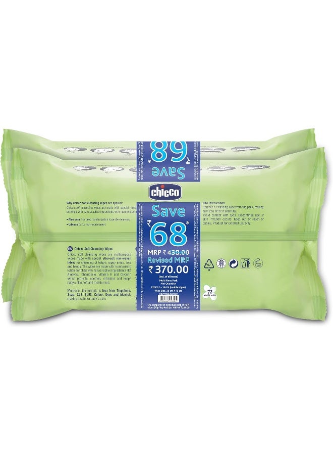 شيكو مناديل مبللة للأطفال للتنظيف الناعم من شيكو عبوة من 2، 72 ورقة في العبوة، أبيض - Image 2