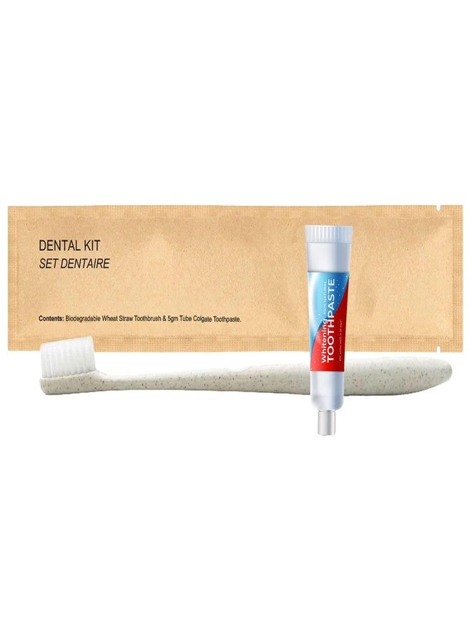 World Amenities Kraft Paper Dental Kit - Wheat Straw Toothbrush and Toothpaste Dental Care Kit (25) - Image 1