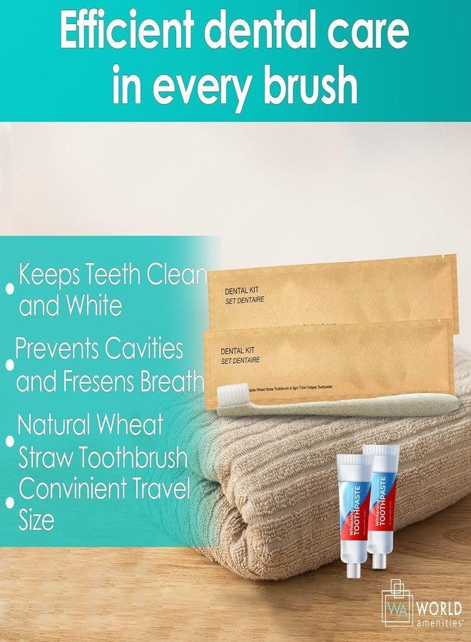 World Amenities Kraft Paper Dental Kit - Wheat Straw Toothbrush and Toothpaste Dental Care Kit (25) - Image 4
