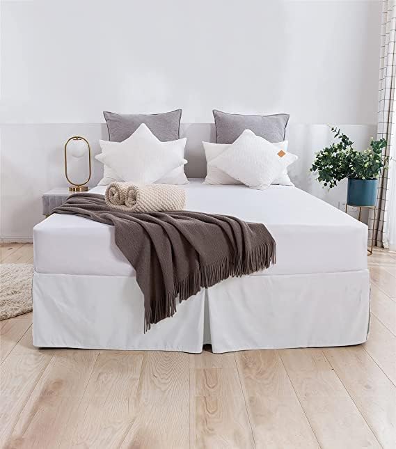 SLEEPINO SLEEPINO Box Pleated Bed Skirt King Size 72x78 Inches 18 Inch Tailored Drop Easy Fit King Bed Center Corner Pleats White 