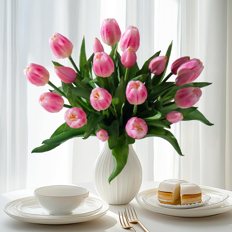 Bailikang 20Pcs Fake Tulips Artificial Tulip Silk Flowers Fake Pu Bouquet Artificial Flowers Faux Flowers With Gift Box Soft Faux Tulips Bouquets Arrangements For Party Wedding Home - Image 1