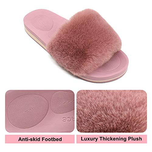 COFACE Womens Slides Fuzzy House Slippers for Women Open Toe Fluff Slippers With Arch Support Plantar Fasciitis Orthotic Slippers Women House Shoes Indoor Size 9 - Image 4