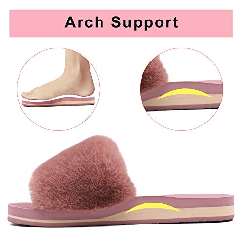 COFACE Womens Slides Fuzzy House Slippers for Women Open Toe Fluff Slippers With Arch Support Plantar Fasciitis Orthotic Slippers Women House Shoes Indoor Size 9 - Image 5