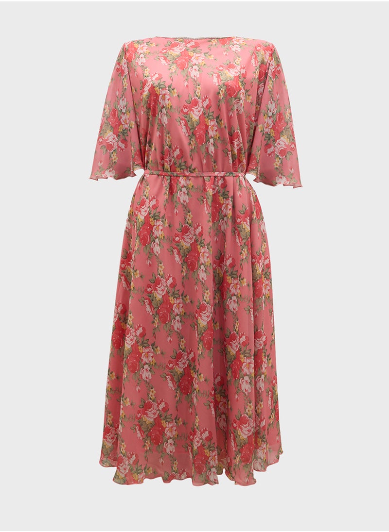 Golden Apple Printed Tie Detailed  Dress  - Image 1
