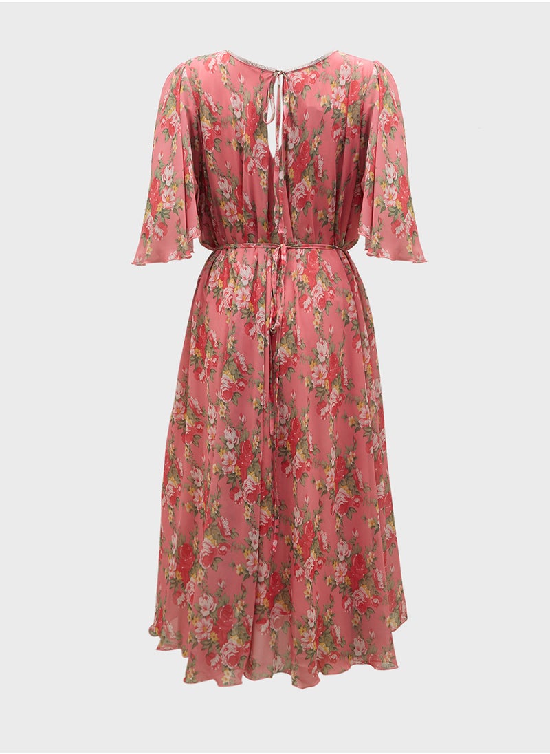 Golden Apple Printed Tie Detailed  Dress  - Image 2