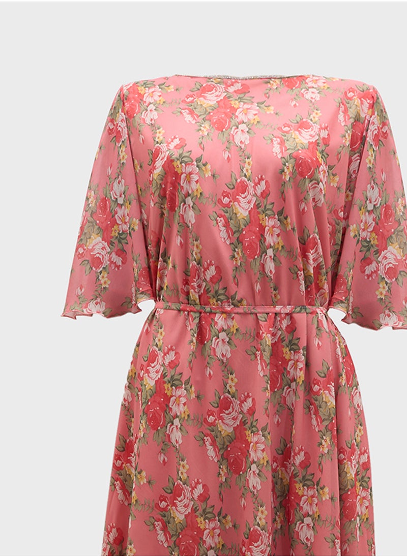 Golden Apple Printed Tie Detailed  Dress  - Image 3
