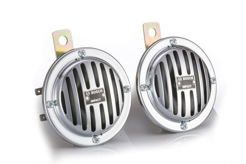 Bosch_FC4 Disc Horns_Horn_Silver_Colour_12 V_Set of 2_ For Car, LCV,3-Wheeler,Bike - Image 1