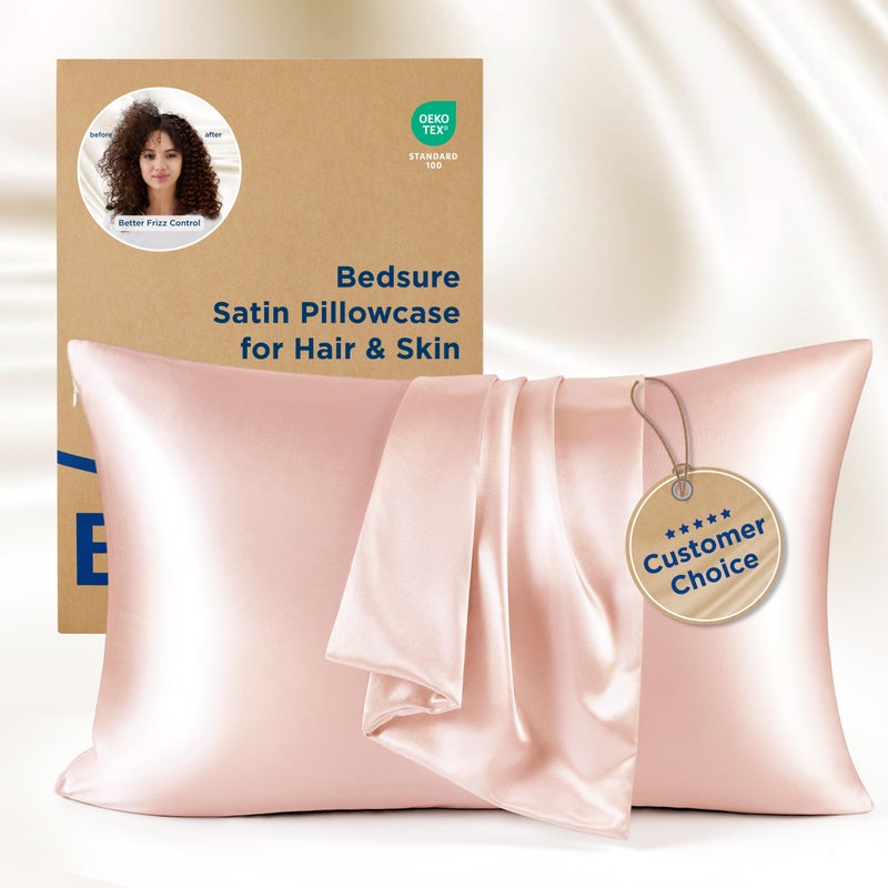 Bedsure Bedsure King Size Satin Pillowcase Set of 2  Coral Silky Pillow Cases for Hair and Skin with Envelope Closure Similar to Silk Pillow Cases Gifts for Women Men 20x36 Inches 