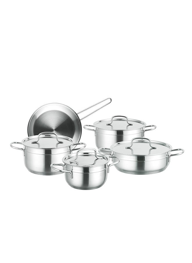 PROCILA - 9-Piece Stainless Steel Alpha Cookware Set With 5-Layers Induction Bottom; Sizes 16,20,24,24,24CM Silver - Image 1