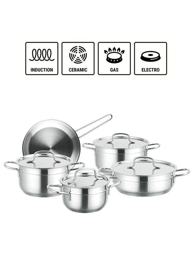 PROCILA - 9-Piece Stainless Steel Alpha Cookware Set With 5-Layers Induction Bottom; Sizes 16,20,24,24,24CM Silver - Image 1