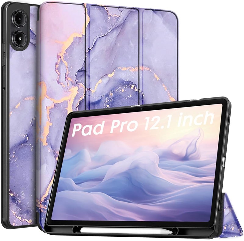 Robustrion غطاء لجهاز Redmi Pad Pro 12.1، غطاء قابل للطي مع حامل قلم لجهاز Redmi Pad Pro 5G تابلت 12.1 بوصة [دعم النوم التلقائي] - رخام ليلك - Image 1