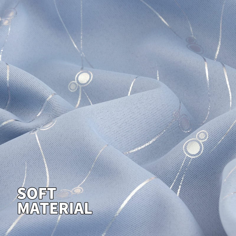 BGment Room Darkening Curtains 45 Inches Long  Grommet Thermal Insulated Blackout Curtains with Wave Line and Dots Printed for Bedroom  2 Panels  Each 42 x 45 Inch  Light Blue - Image 4