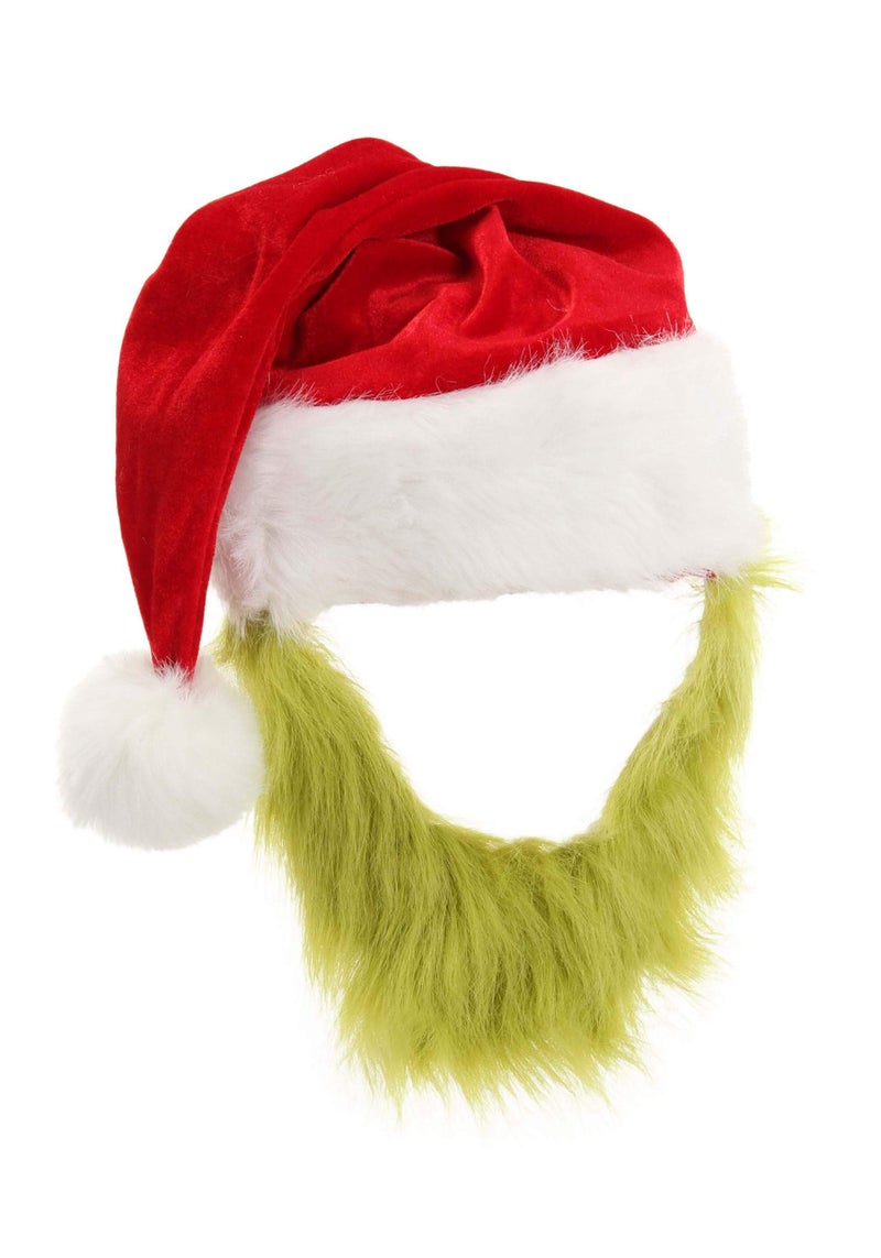 elope Dr. Seuss The Grinch Plush Santa Costume Hat with Beard Standard - Image 1
