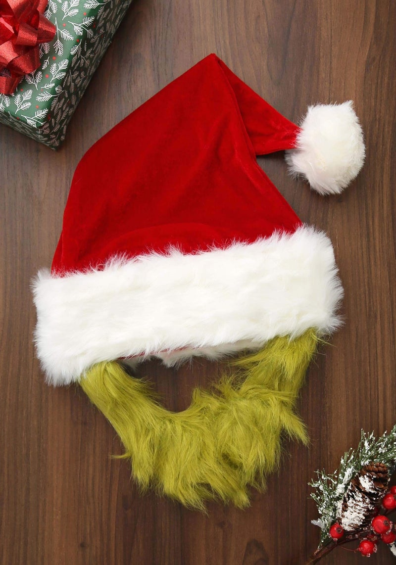 elope Dr. Seuss The Grinch Plush Santa Costume Hat with Beard Standard - Image 5