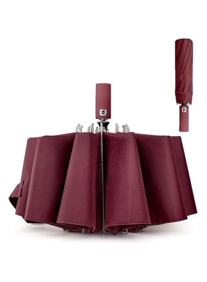 HOOKOR Travel Folding Umbrella UV Protection, Double Layer Automatic Open Umbrella, Premium Travel Umbrellas for Rain Strong Fiberglass Frame, Durable &Compact with 12 Ribs golf Umbrella - Image 1