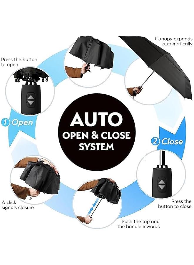 HOOKOR Travel Folding Umbrella UV Protection, Double Layer Automatic Open Umbrella, Premium Travel Umbrellas for Rain Strong Fiberglass Frame, Durable &Compact with 12 Ribs golf Umbrella - Image 3