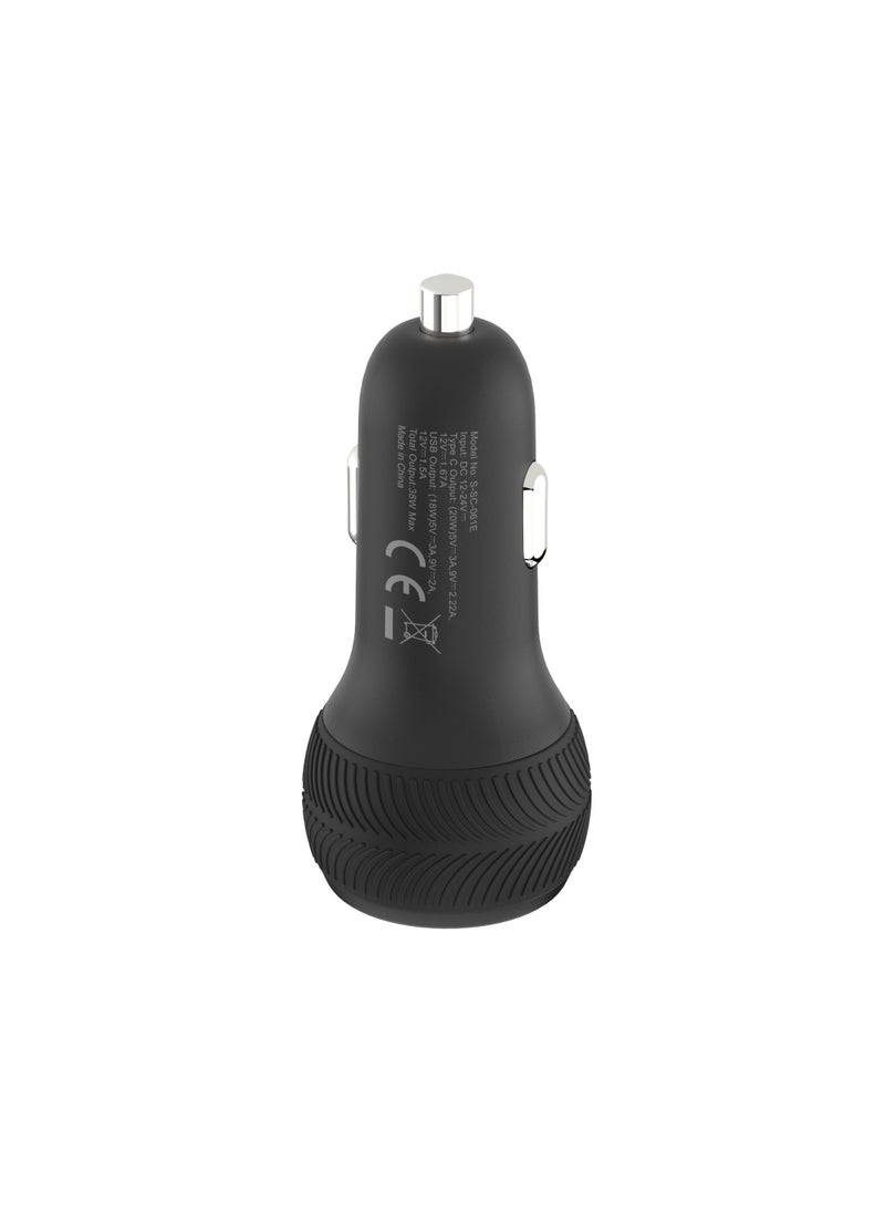 Evolt - CC-100 38W PD Car Charger Dual TYPE-C & USB with TYPE-C to Lightning Cable 1M BLACK - Image 1