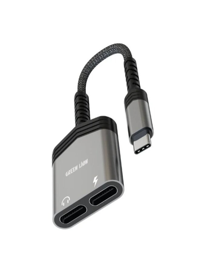 Green Lion 2 In 1 Splitter Adapter Type-C to Type-C (Charging & Audio) - Black - Image 2