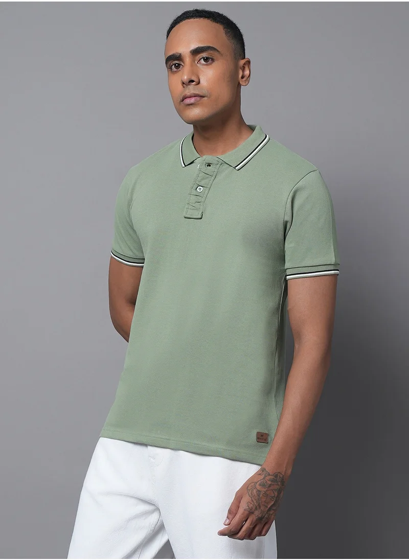 HIGH STAR Regular Fit Green Polo T-Shirt for Men