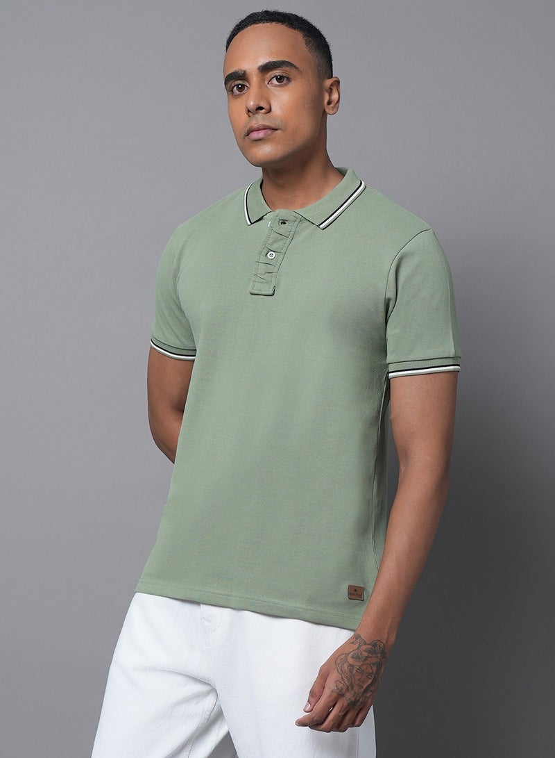 HIGH STAR Regular Fit Green Polo T-Shirt for Men - Image 1