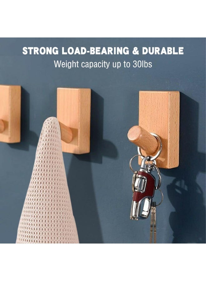 Bukela 4 Pack Wood Coat Hooks Wall Mounted, Wall Hooks for Hanging Robe & Towel Hooks for Bathroom, Natural Handmade Hat Hooks Heavy Duty (Beech Wood) - Image 3