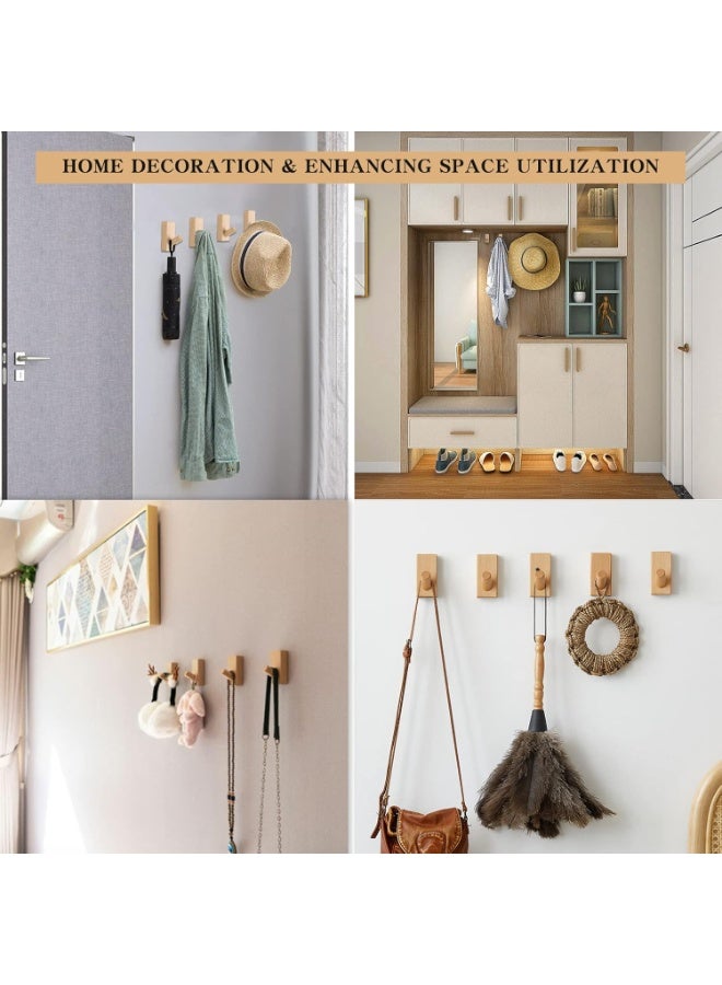 Bukela 4 Pack Wood Coat Hooks Wall Mounted, Wall Hooks for Hanging Robe & Towel Hooks for Bathroom, Natural Handmade Hat Hooks Heavy Duty (Beech Wood) - Image 5