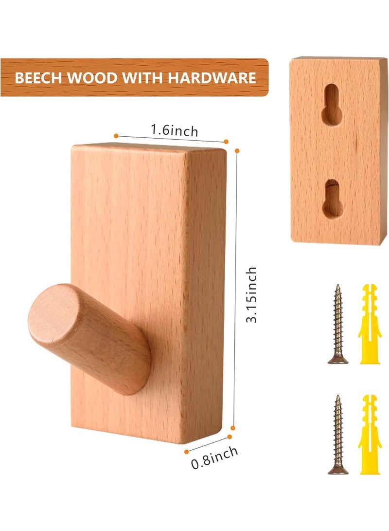 Bukela 4 Pack Wood Coat Hooks Wall Mounted, Wall Hooks for Hanging Robe & Towel Hooks for Bathroom, Natural Handmade Hat Hooks Heavy Duty (Beech Wood) - Image 4