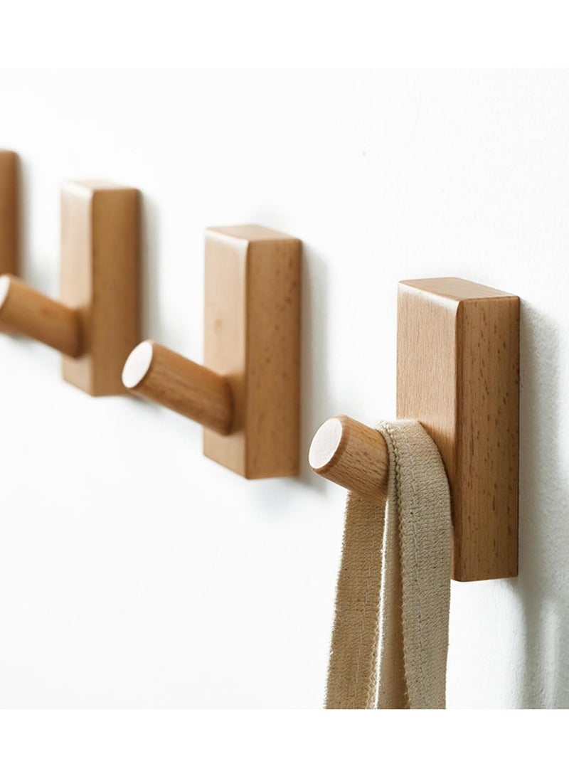 Bukela 4 Pack Wood Coat Hooks Wall Mounted, Wall Hooks for Hanging Robe & Towel Hooks for Bathroom, Natural Handmade Hat Hooks Heavy Duty (Beech Wood) - Image 1