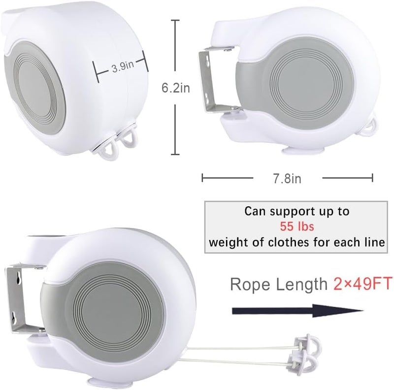 Retractable Clothesline 2x49 Feet for Indoor and Outdoor Use - Image 3