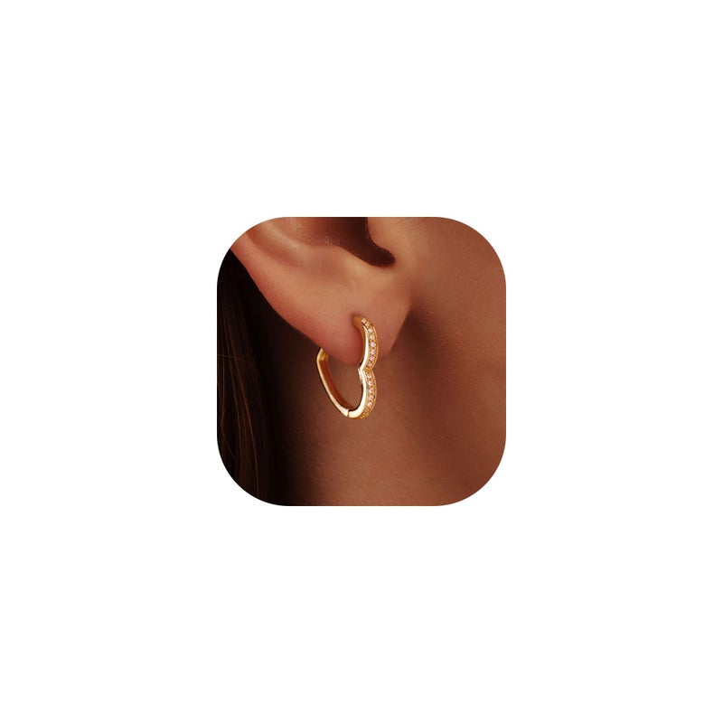 LLWOM Gold Huggie Earrings for Women, 14k Gold Plated CZ Heart Hoop Earrings Hypoallergenic Lightweight Hoops Gifts - Image 1