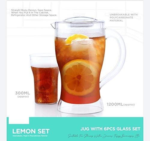 SHOPOBOX Plastic Unbreakable Material Set for Dining Table Jug for Juice or Water with The Set of 6 Glasses - Image 4