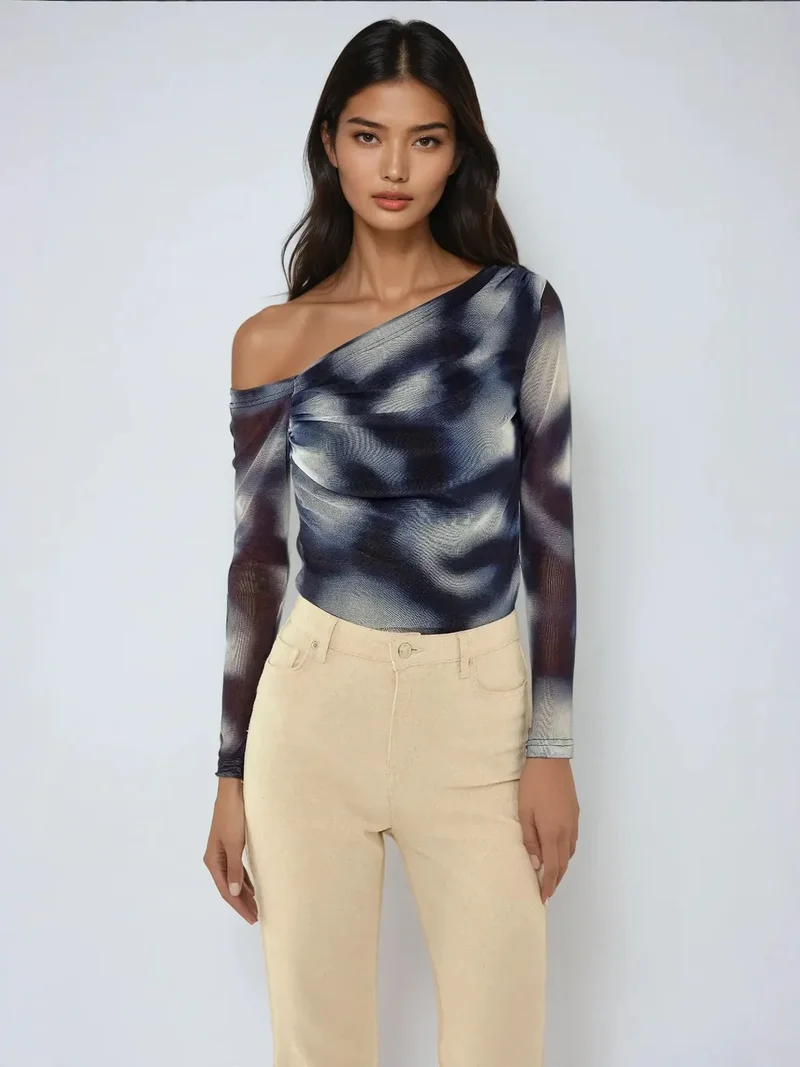 HICCUP Asymmetrical Collar Tulle Blouse