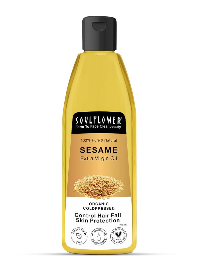 Soulflower Organic Sesame Oil for Hair Growth 225ml, Reduce Hair Fall, Moisturizer, Prevents Dandruff, 100% Pure, Ecocert Organic Certified, Natural, No Mineral Oil & Preservatives - Image 1