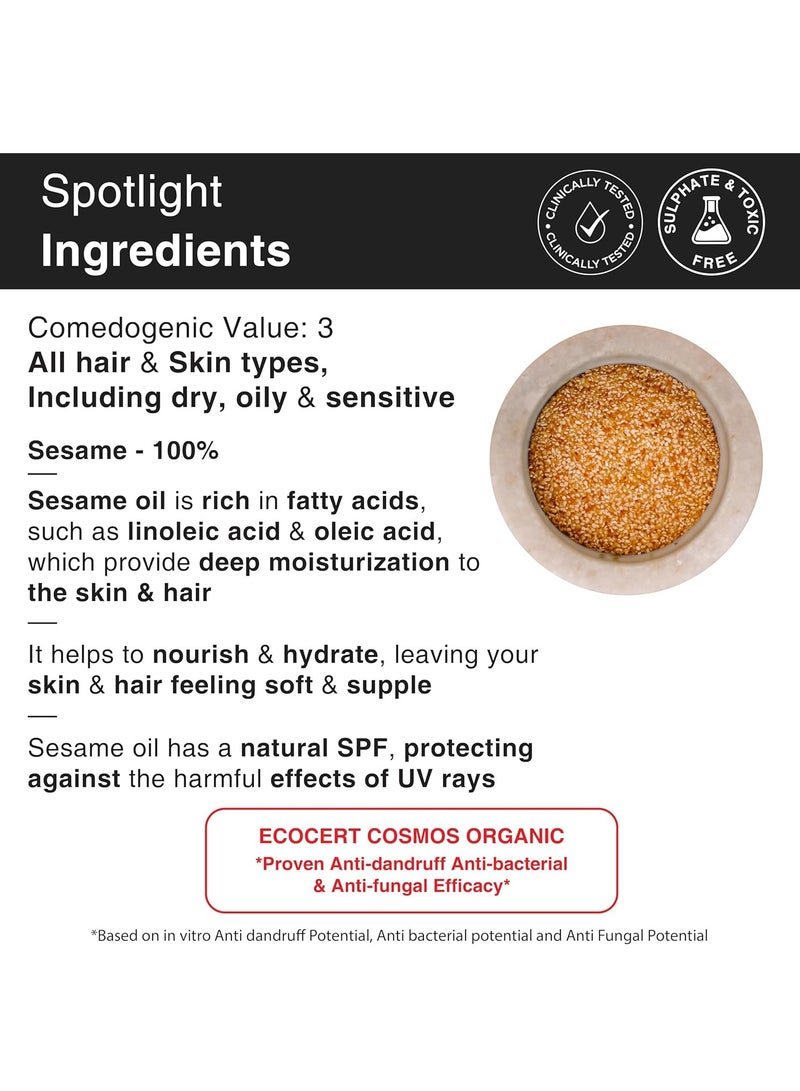 Soulflower Organic Sesame Oil for Hair Growth 225ml, Reduce Hair Fall, Moisturizer, Prevents Dandruff, 100% Pure, Ecocert Organic Certified, Natural, No Mineral Oil & Preservatives - Image 2